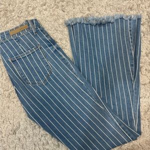 Pinstriped flare jeans, stretch fit high waist